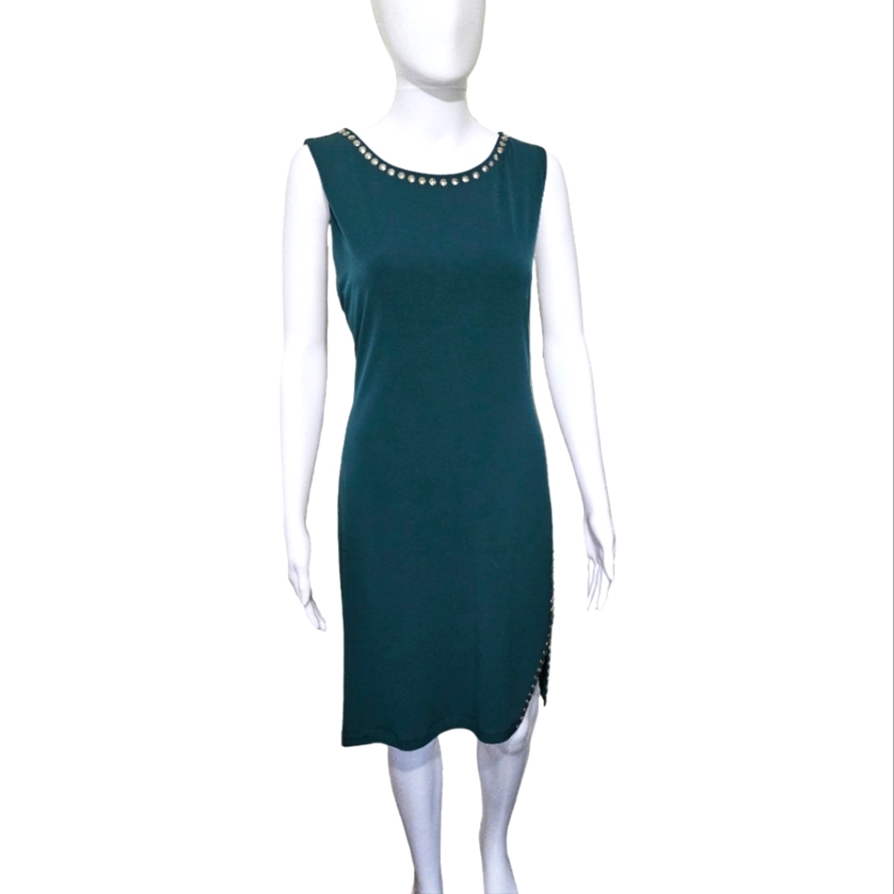 41 Hawthorn Green Sleeveless Silver Studs Around Neck & left Slit Size Large